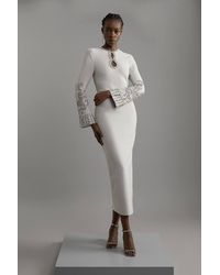 Karen Millen - Figure Form Bandage Knit Embellished Wide Sleeve Maxi Dress - Lyst