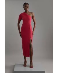 Karen Millen - Petite Structured Crepe Asymmetric Cape Detail Tailored Midi Dress - Lyst