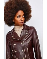 Karen Millen Military Leather Biker - Brown