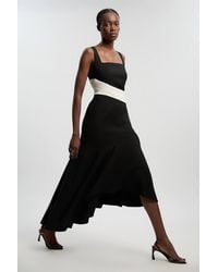 Karen Millen - Compact Stretch Strappy Asymmetric Hem Maxi Dress - Lyst