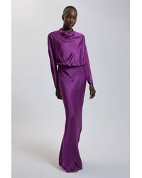 Karen Millen - Viscose Satin Cowl Neck Midi Dress - Lyst