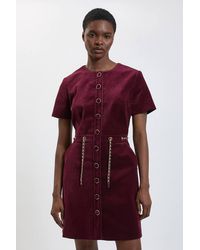 Karen Millen - Tailored Velvet Button Through Mini Dress - Lyst
