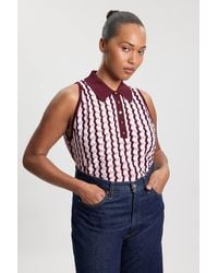Karen Millen - Plus Size Knit Contrast Collar Pointelle Sleeveless Midi Top - Lyst