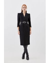 Karen Millen - Compact Stretch Tailored Forever Belted Midi Dress - Lyst