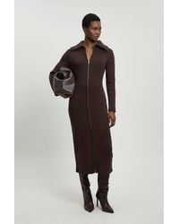 Karen Millen - Cotton Zip Through Collar Knitted Midi Dress - Lyst