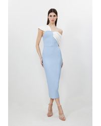 Karen Millen - Petite Figure Form Bandage Asymmetric Strap Knit Midi Dress - Lyst