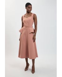 Karen Millen - Polished Belted Full Midi Dress - Lyst