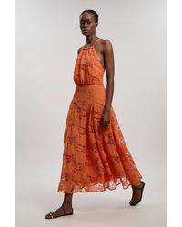 Karen Millen - Petite Lace Halter Woven Midi Dress - Lyst