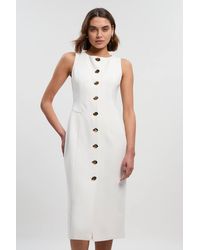 Karen Millen - Compact Essential Button Pencil Midi Dress - Lyst