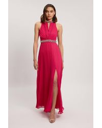 Karen Millen - Crystal Embellished Woven Split Maxi Dress - Lyst