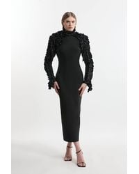 Karen Millen - Figure Form Bandage Knit Rosette Detail Midi Dress - Lyst
