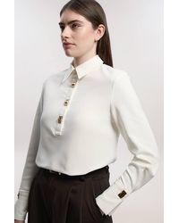 Karen Millen - Techno Cotton Woven Shirt With Clasp - Lyst