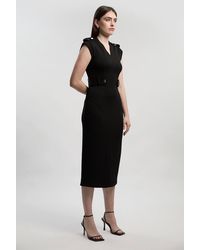Karen Millen - Petite Ponte V Neck Tab Detail Midi Dress - Lyst