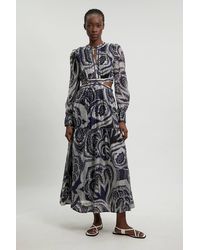 Karen Millen - Petite Floral Printed Studded Detail Maxi Dress - Lyst
