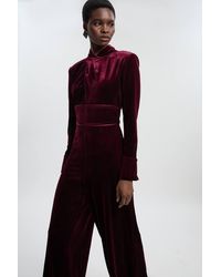 Karen Millen - Velvet Wrap Detail Woven Jumpsuit - Lyst