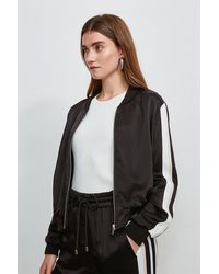 Karen Millen Luxe Crepe Satin Bomber Jacket - Black