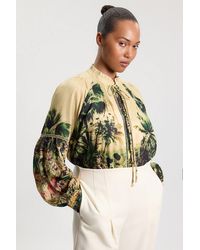 Karen Millen - Plus Size Botanical Print Woven Balloon Sleeve Blouse - Lyst