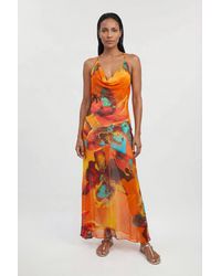 Karen Millen - Beach Viscose Georgette Photographic Floral Beach Slip Dress - Lyst