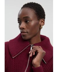 Karen Millen - Cable Knit Balloon Sleeve Peplum Zip Through Cardigan Sweater - Lyst