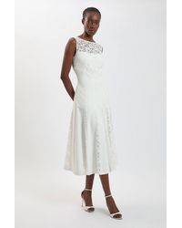 Karen Millen - Compact Stretched Lace Detail Midi Dress - Lyst