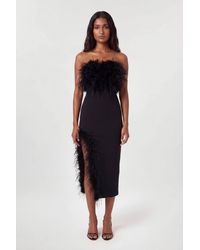 Karen Millen - Figure Form Bandage Feather Detail Bandeau Knit Midi Dress - Lyst