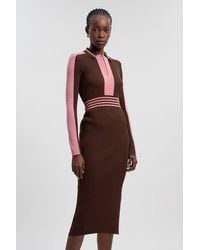 Karen Millen - Rib Knit Polo Zip Up Midi Dress - Lyst
