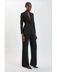 Karen Millen - Compact Stretch Lace Mix Tailored Wide Leg Trouser - Lyst