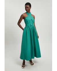 Karen Millen - Petite Cotton Poplin Cross Over Halter Neck Woven Midi Dress - Lyst
