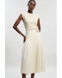 Karen Millen - Petite Tailored Crepe Pleated Wrap Buckle Detail Maxi Skirt - Lyst