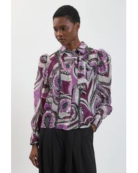 Karen Millen - Floral Printed Studded Long Sleeve Blouse - Lyst