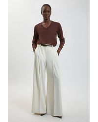 Karen Millen - Forever Viscose Blend Knitted Stitch Detail V Neck Long Sleeve Jumper - Lyst