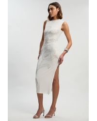 Karen Millen - Placed Embellished Floral Mesh Jersey Midi Dress - Lyst