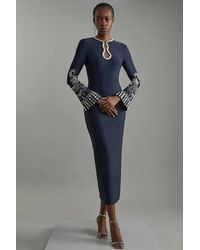 Karen Millen - Figure Form Bandage Knit Embellished Wide Sleeve Maxi Dress - Lyst