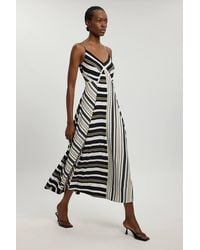 Karen Millen - Contrast Stripe Viscose Strappy Dress - Lyst
