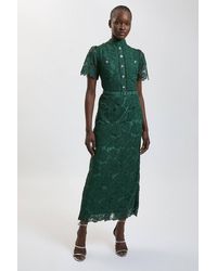 Karen Millen - Lace Pocket Detail Midi Dress - Lyst