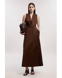 Karen Millen - Tailored Linen Wrap Tie Waisted Maxi Dress - Lyst