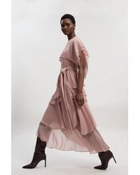 Karen Millen - Ruffle Detail Chiffon Woven Maxi Dress - Lyst