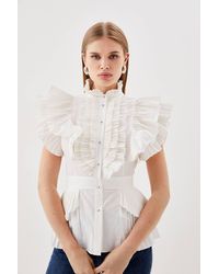 Karen Millen - Sleeveless Pleated Ruffle Blouse - Lyst