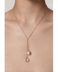Karen Millen - 14Kt Plated Logo Pearl Double Drop Necklace - Lyst