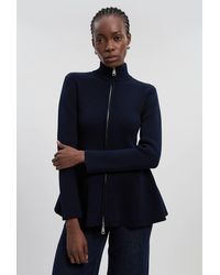 Karen Millen - Cotton High Neck Zip Through Longline Knit Jacket - Lyst