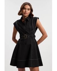 Karen Millen - Twill Contrast Hardware High Neck Woven Mini Dress - Lyst