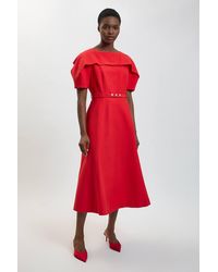 Karen Millen - Polished Compact Rounded Full Skirted Midi Dress - Lyst