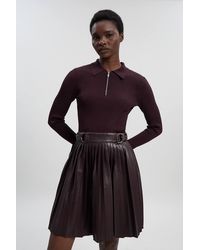Karen Millen - Knitted Zip Neck Pu Mix Pleated Mini Dress - Lyst