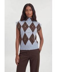 Karen Millen - Studded Argyle Wool Blend Cosy Knitted Top - Lyst