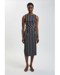Karen Millen - Petite Stripe Side Tab Pencil Midi Dress - Lyst