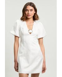 Karen Millen - Tailored Puff Sleeve Trim V Neck Detail Mini Dress - Lyst