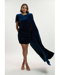 Karen Millen - Stretch Velvet Jersey Cape Shoulder Mini Dress - Lyst