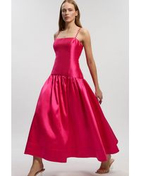 Karen Millen - Twill Contrast Strappy Woven Maxi Dress - Lyst