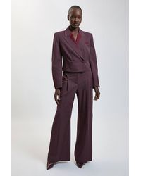 Karen Millen - Pinstripe Satin Mix Tailored Wide Leg Trouser - Lyst
