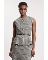 Karen Millen - Tailored Check Belted Peplum Jacket - Lyst